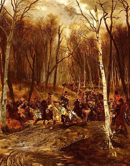 Edouard Detaille Cossacks Attacking a squad of the Gardes d'honneur from the Jeune Garde Imperiale oil painting picture